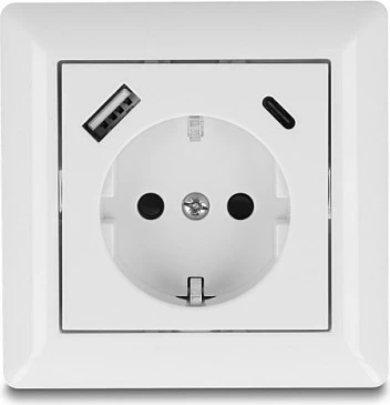 Prizë muri DeLOCK me USB-A + USB-C PD 18W, Type F, e bardhë