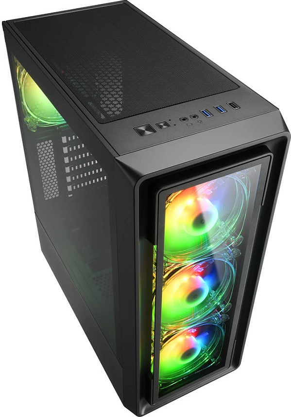 Kasë Sharkoon TK4 RGB, Midi Tower, ATX, 4 ventilatorë RGB, xham i temperuar, e zezë
