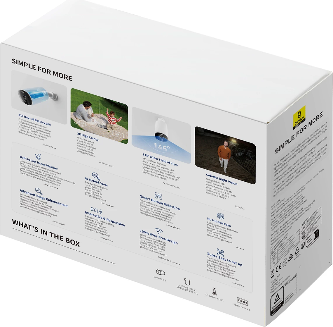 Kamerë sigurie Baseus Security B1, 2K, pa tela, 7800 mAh, 8 GB, e bardhë