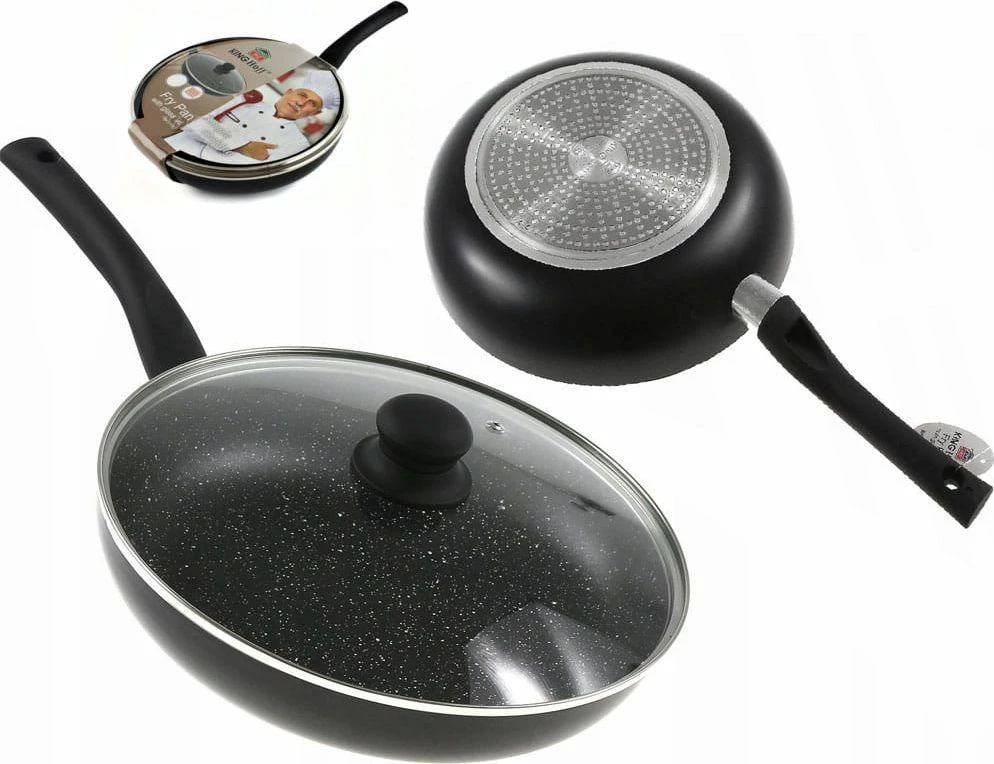 Tigan KingHoff KH 3959 28 cm veshje ceramic-mermer, për induksion, me kapak, i zi