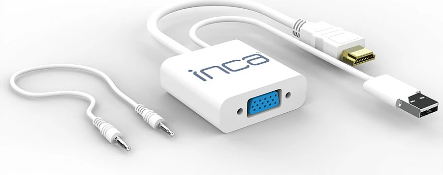 Adapter INCA IVTH-01 HDMI në VGA, me USB dhe kabllo audio, i bardhë