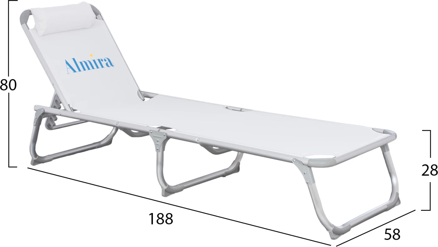 Shezllon për plazh, tipi i rëndë, ngjyrë e bardhë, alumini, FH5054.03, 188x58x31-81 cm