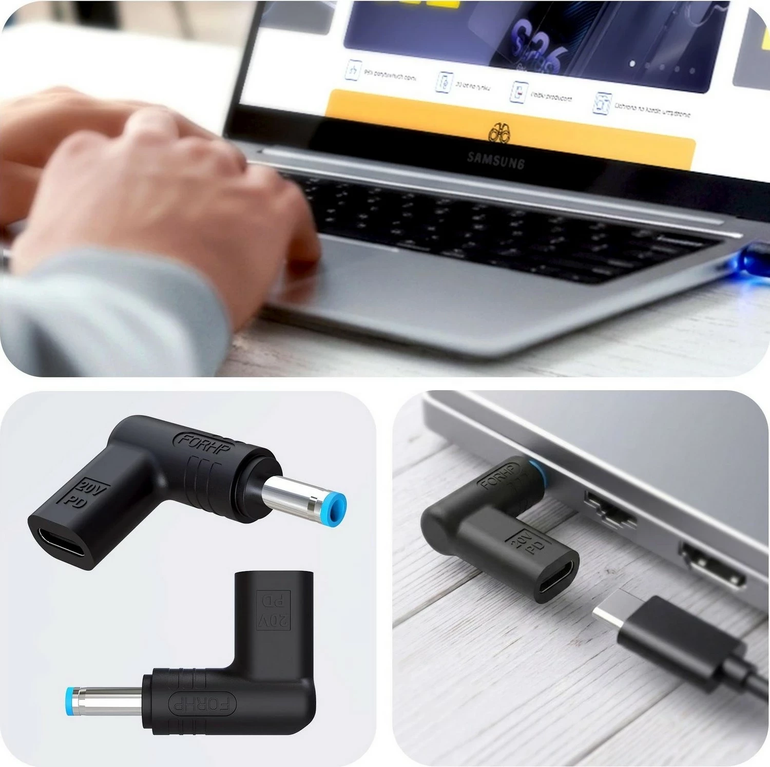 Adapter rryme laptopi 3MK HARDY 65W për HP, USB-C/DC 4.5 x 3.0, e zezë
