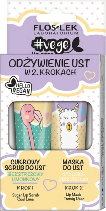 Set për buzë Floslek Vege Lip Care Nourishing 2 hapa për femra 2x14g