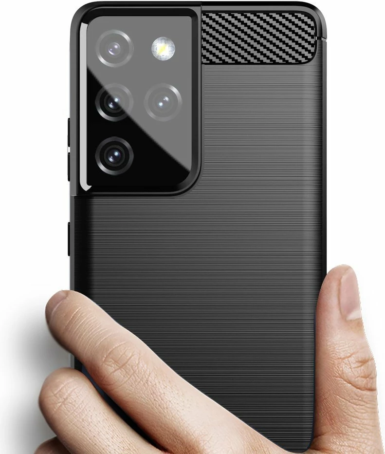 Mbështjellës Hurtel Carbon Case për Samsung Galaxy S21 Ultra 5G, i zi