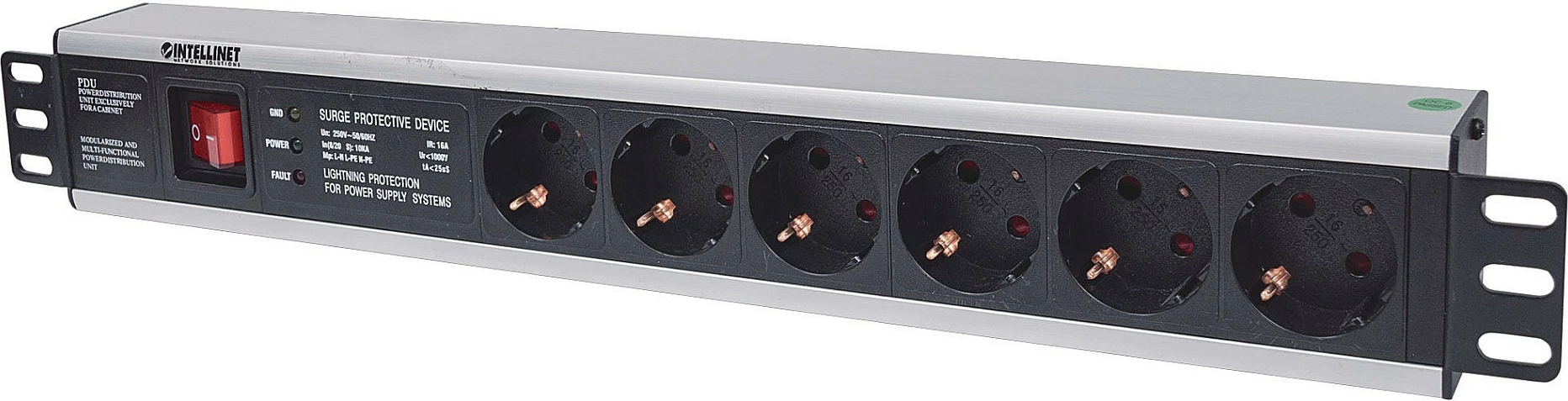 Shirit rryme (PDU) rack Intellinet 19" 1.5U, 6 priza Schuko, kabllo 3 m, e zezë