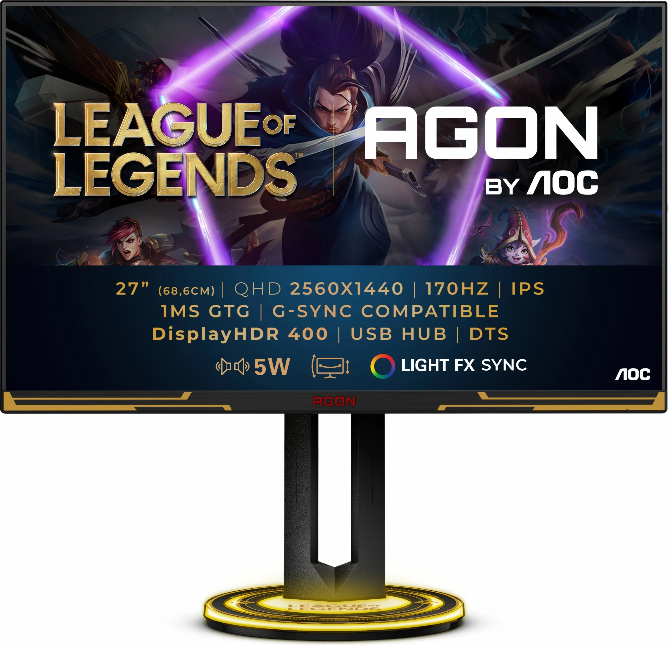 Monitor AOC AGON AG275QXL, 27", Quad HD, LED, i zi, i artë