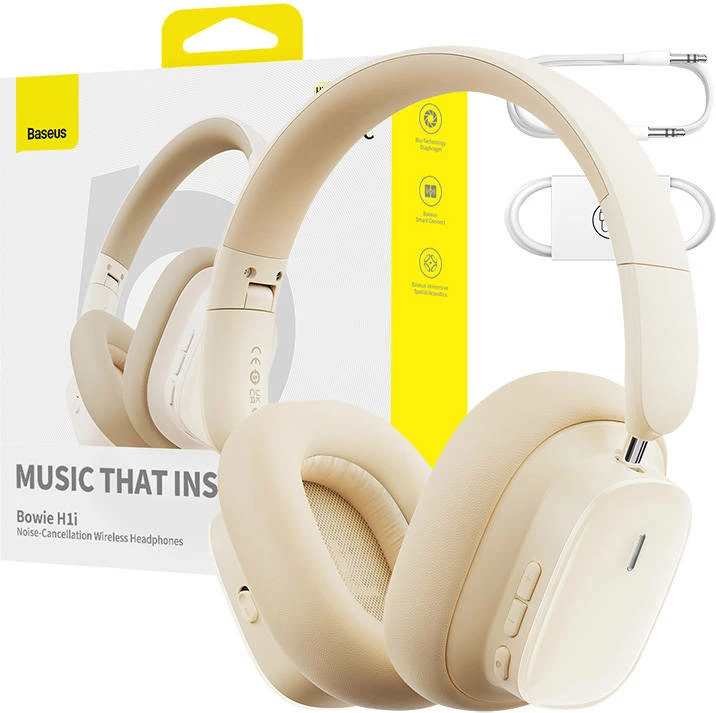 Kufje wireless Baseus Bowie H1i, ANC, Bluetooth 5.3, 40mm, Hi-Res Audio, deri 100h bateri, USB-C, të bardha