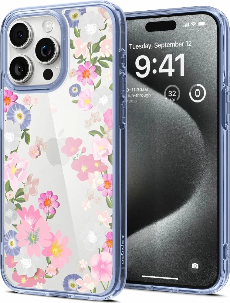 Mbështjellës Spigen Ultra Hybrid për iPhone 15 Pro, Transparent me lule