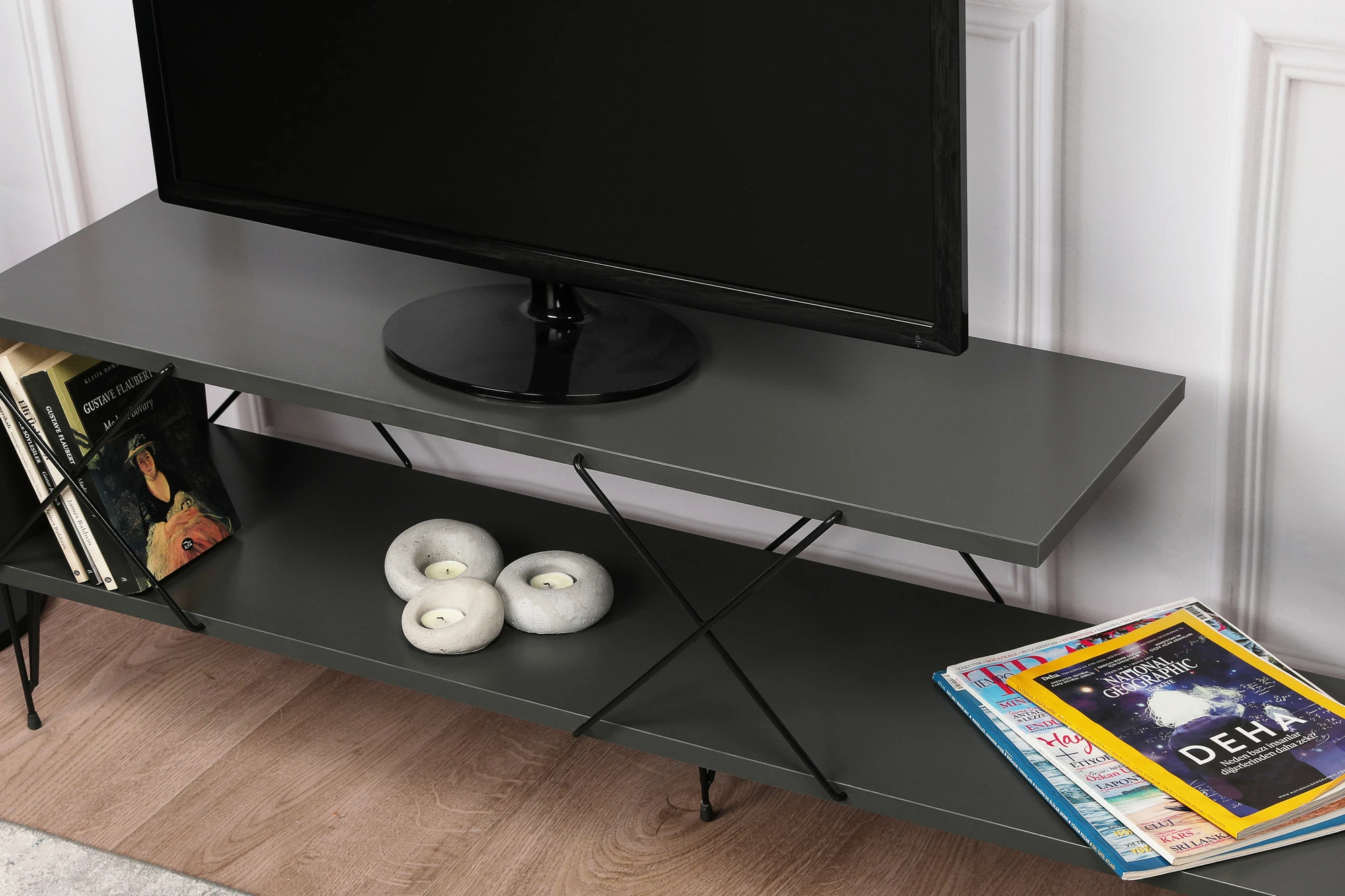 Komodë për TV Hanah Home, Street, ngjyrë antracit