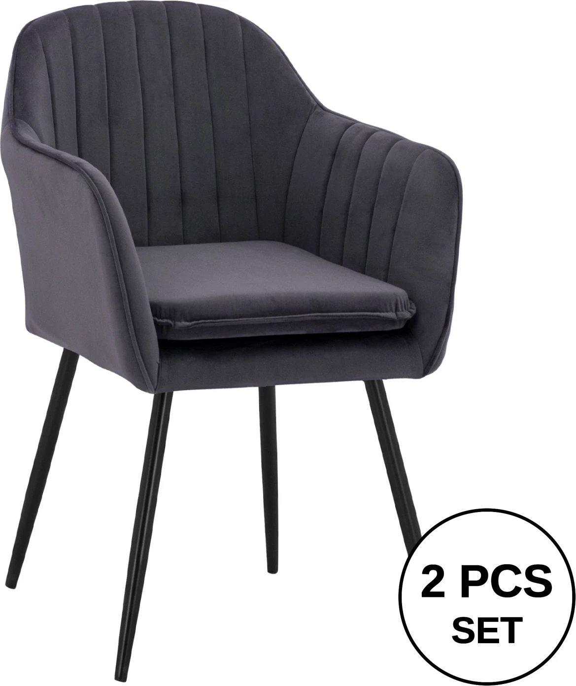 Karrige me krahë Sawyer kadife gri me këmbë të zeza FH8523.11 53x60x76cm, set prej 2 copë