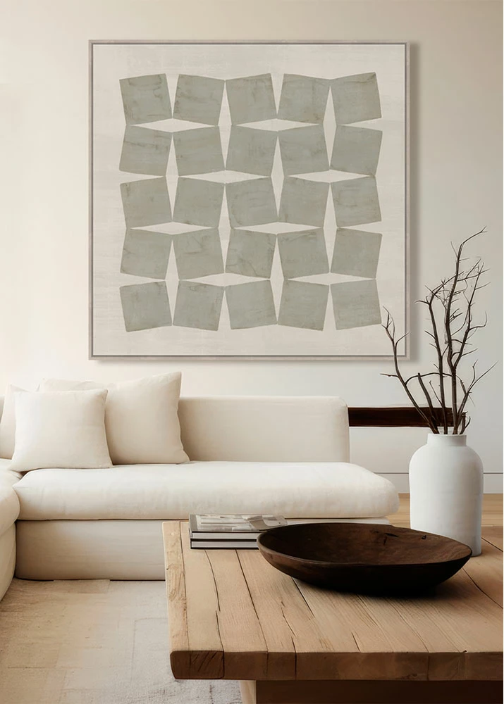 Pikturë dekorative me kornizë, model i lidhur, kanavacë, bezhë-gri, dru natyral, 80x80x4cm