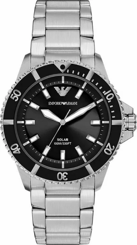 Orë dore meshkujsh Emporio Armani World Explorer AR11787, e zezë/argjendtë, set me kuti