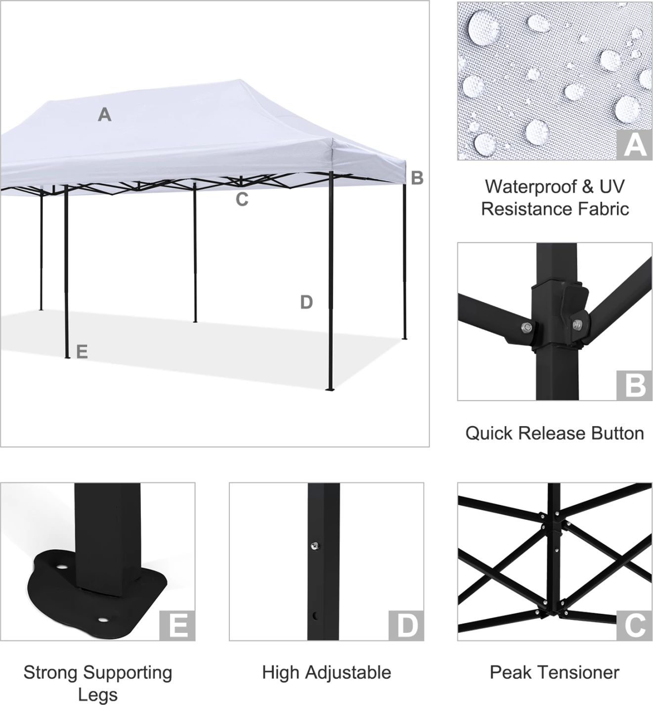 Gazebo MATTHEW FH6312 i palosshëm, metal, kornizë e zezë, hije e bardhë, 3x6x3,10Hm
