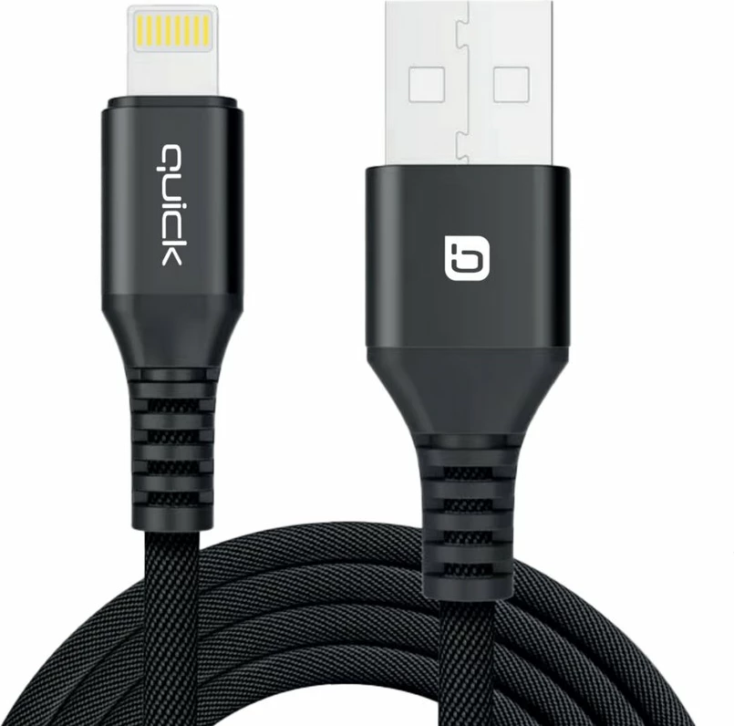 Kabllo USB-A në Lightning Quick QB-121 1.5 m e thurur, e zezë