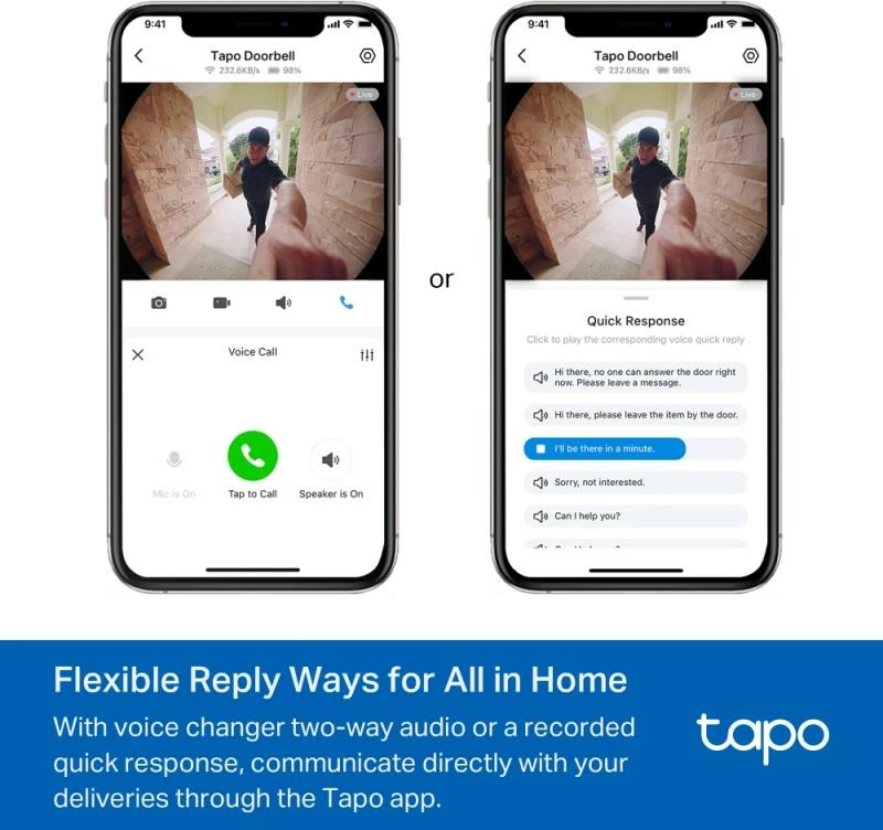 Zilë dere smart me kamerë, TP-Link, Tapo D235, 2K 5MP, 180° fushëpamje, pa tela & me tela, AI detektim, ruajtje lokale & cloud, e zezë