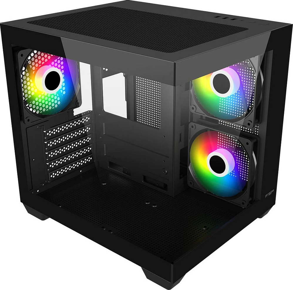 Kasë FSP S140-BA Mini Tower SFF, mATX/Mini-ITX, xham, ARGB, e zezë