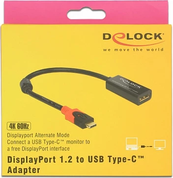 Adapter DeLOCK 63928, DisplayPort 1.2 në USB Type-C, 0.2 m, 4K 60Hz, zi/kuq