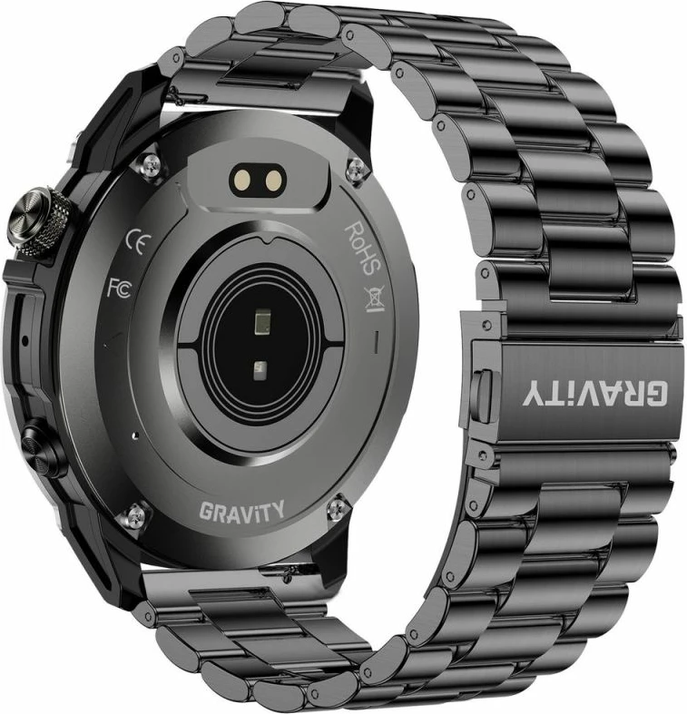 Smartwatch Gravity GT46-3, rrip silikoni + byzylyk çeliku, grafit