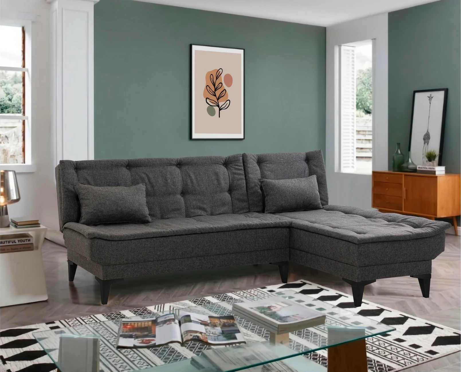 Kënd-sofë krevati Atelier del Sofa, Santo-S, ngjyrë antracit