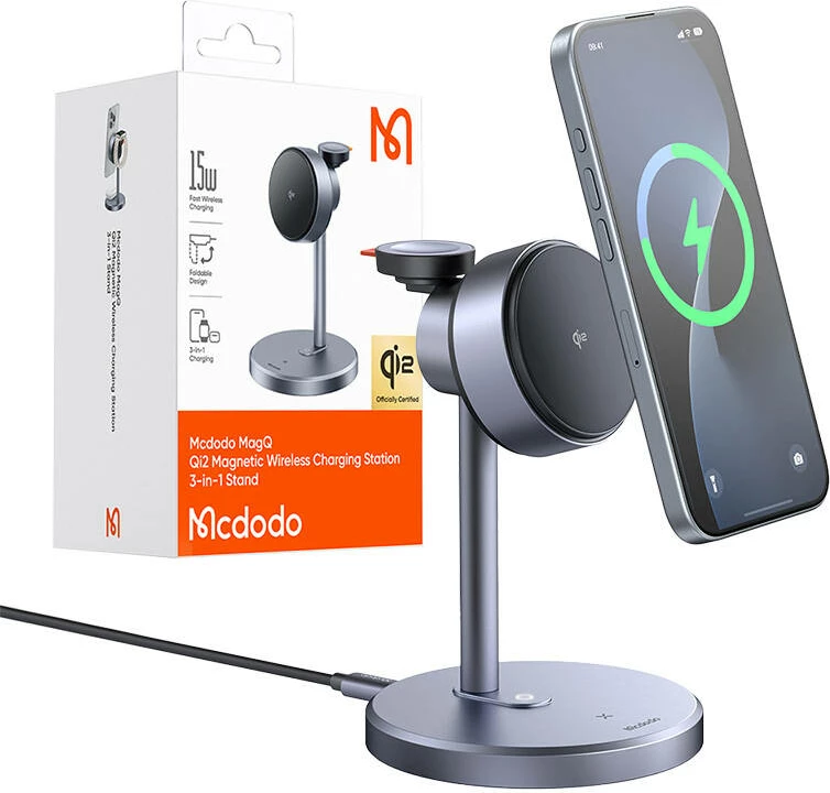 Karikues wireless 3-në-1 Mcdodo CH-2462, 15W Qi2, me karikues elektrik 33W, i zi