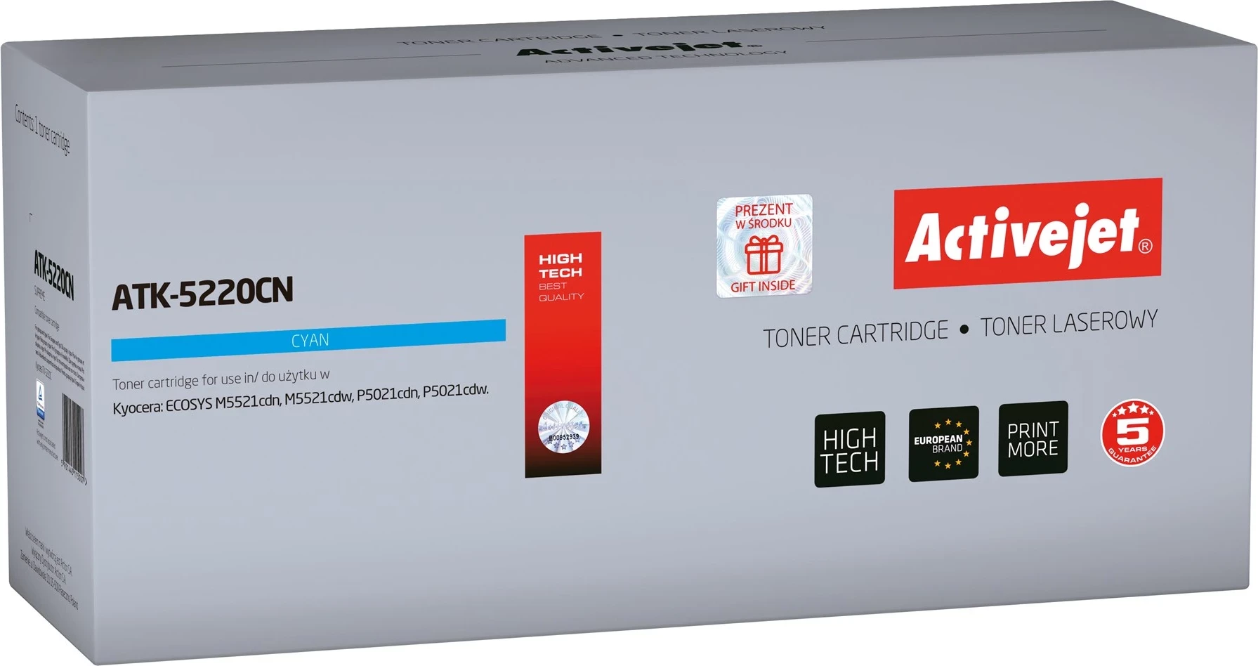 Toner zëvendësues Activejet ATK-5220CN për printer Kyocera TK-5220C, i kaltër