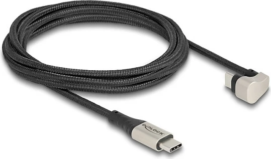 Kabllo USB-C DeLOCK USB 2.0, USB-C në USB-C, 2 m, kënd 180°, PD 60 W, e zezë