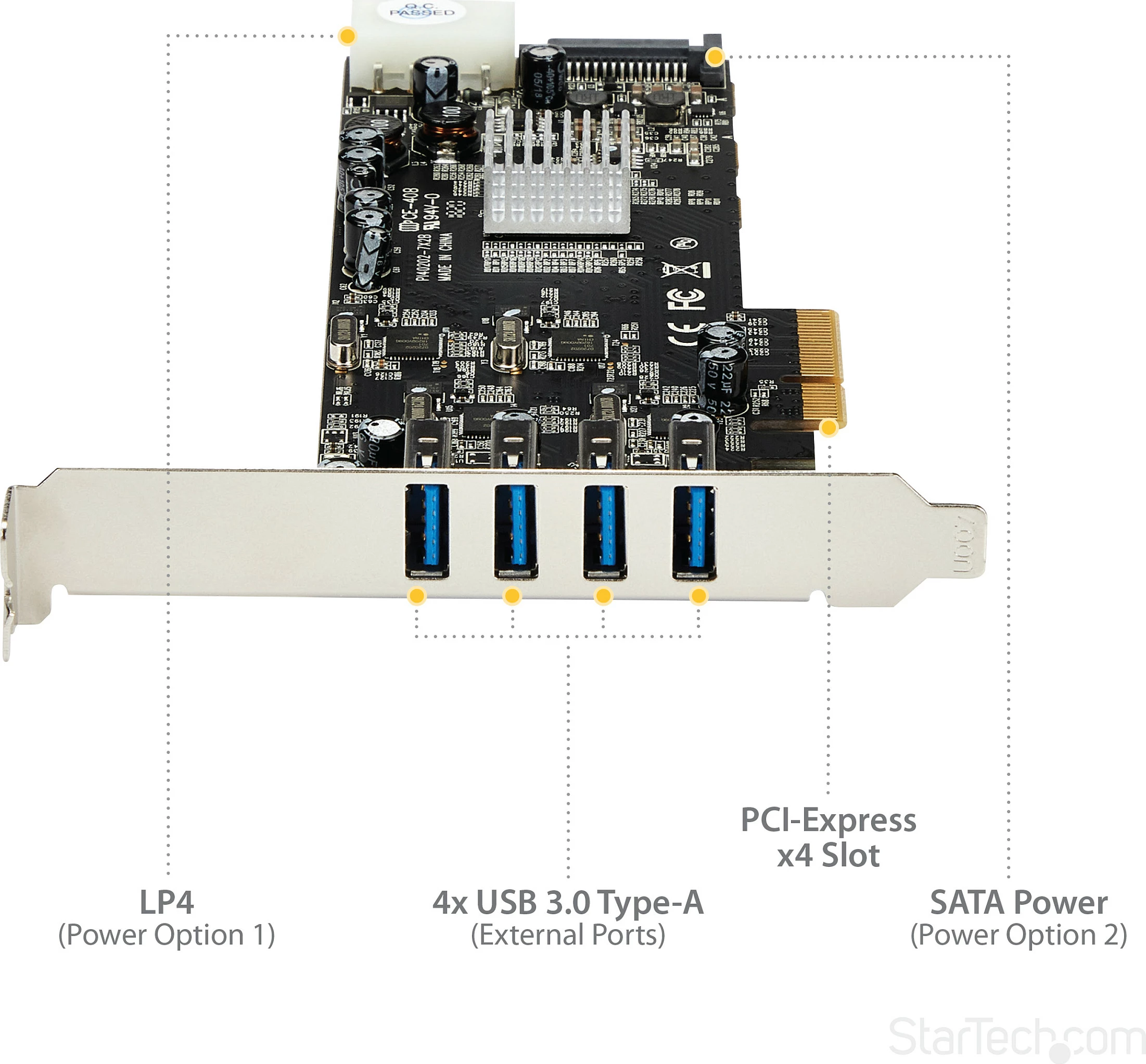 Kartelë PCIe USB StarTech PEXUSB3S44V, 4x USB 3.2 Gen 1, UASP, Full/Low Profile, e zezë