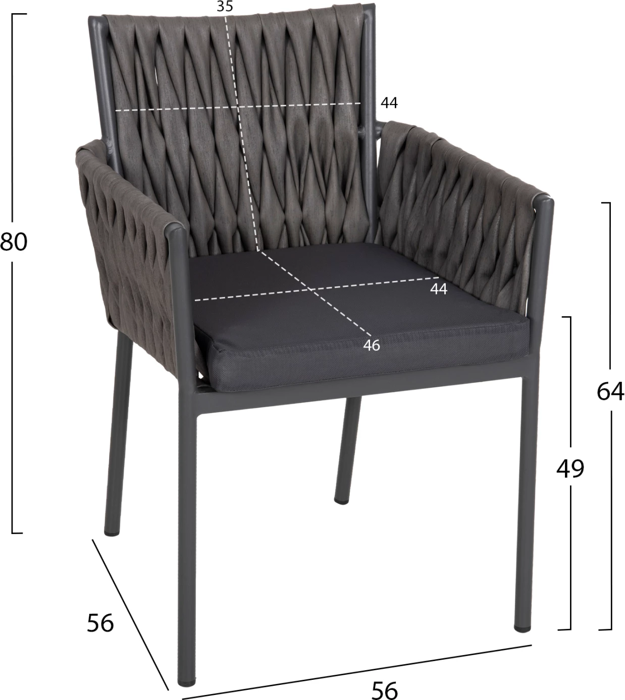 Karrige alumini MARTIN FH5564.12, kornizë antracit dhe ratan sintetik antracit, 56x56x80H cm