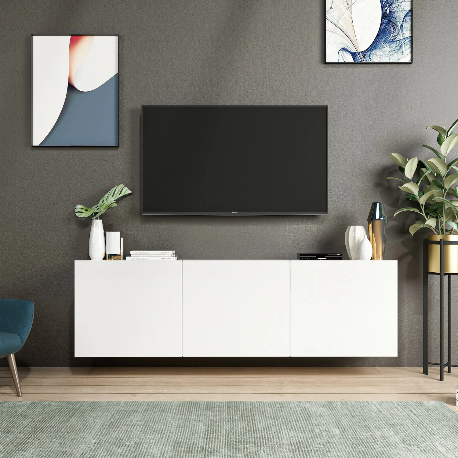 Komodë TV Skye Decor, ngjyrë e bardhë