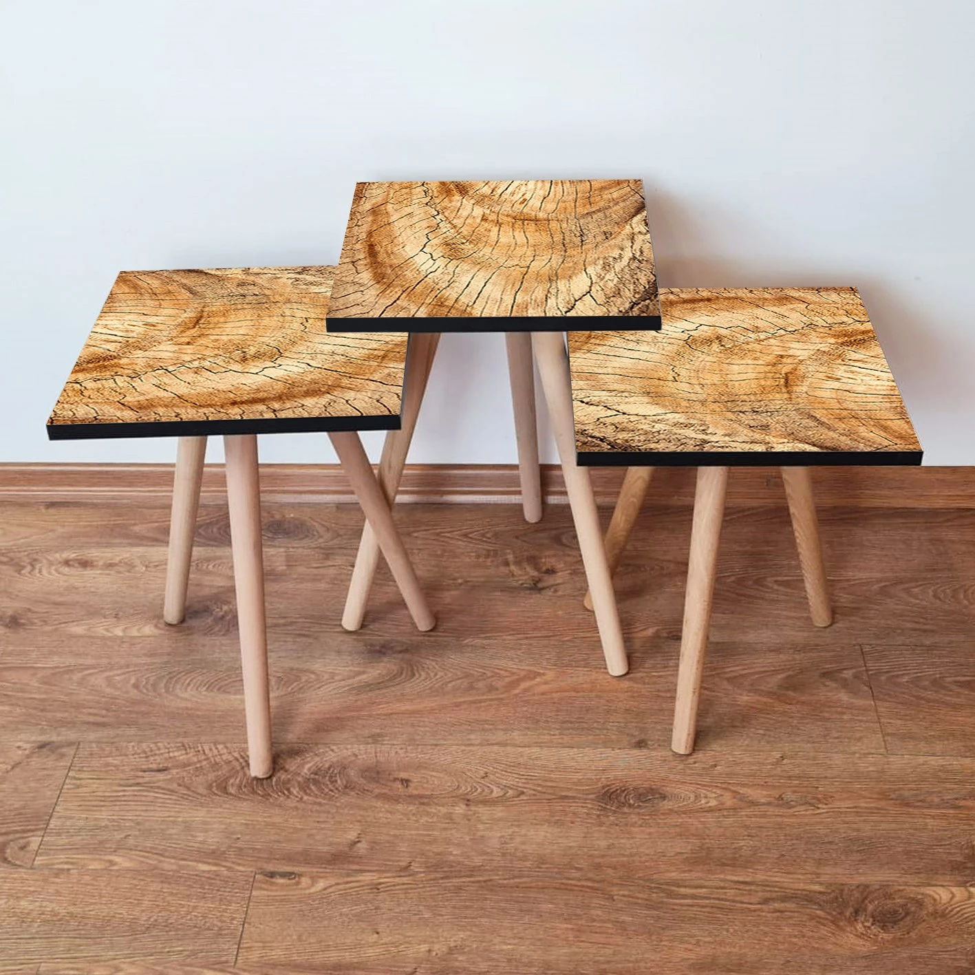 Set tavolinash ndihmëse, 3 copë, ngjyrë deve, Skye Decor, 3Shp351