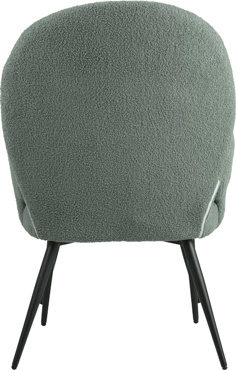 Karrige me këmbë për këmbë Qarar, stof boucle, ngjyrë e gjelbër e çelur, këmbë metalike të zeza, 67.5x67.5x106cm