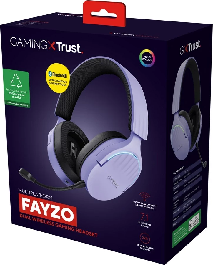 Kufje Trust GXT 491P FAYZO, me kabllo & pa kabllo, për lojëra, USB Type-A, Bluetooth, Zi, Lejla