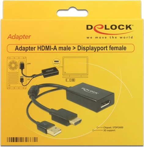Adapter HDMI + USB në DisplayPort DeLOCK, 0.25m, 4K, i zi