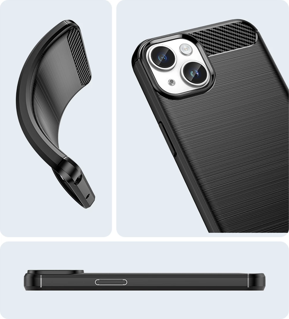 Mbështjellës Hurtel Carbon Case për iPhone 14, TPU, i zi