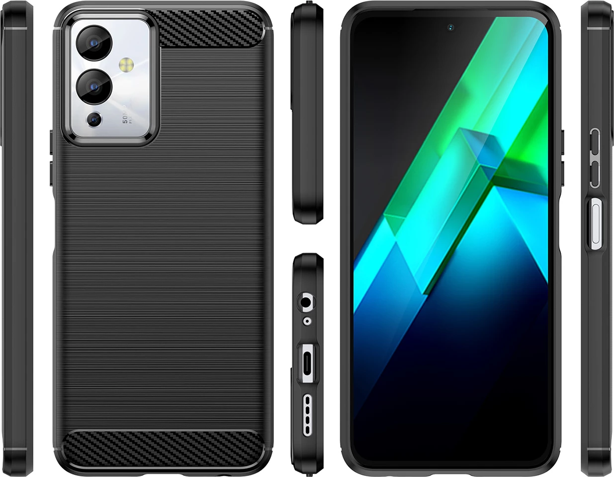 Mbështjellës Hurtel Carbon Case për Infinix Note 12i, silikon fleksibil, i zi