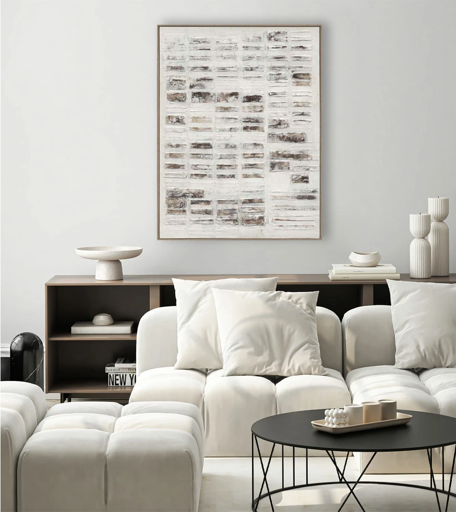 Pikturë dekorative Elysian, kanavacë, ngjyrë e bardhë, bezhë, kafe, gri, natyrale, 90x120x5cm