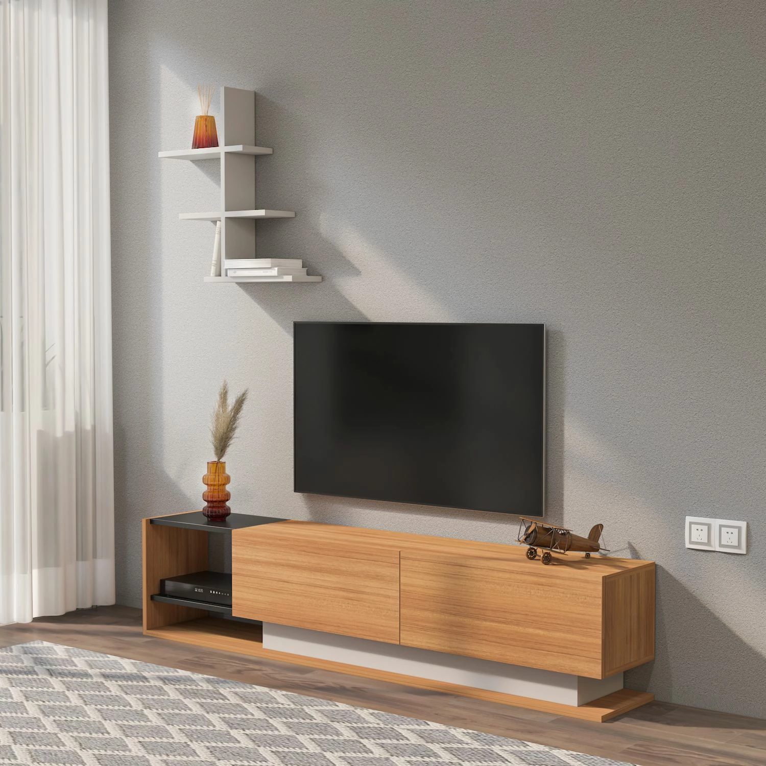 Kënd TV Hanah Home, Liza, ngjyrë teak dhe e bardhë