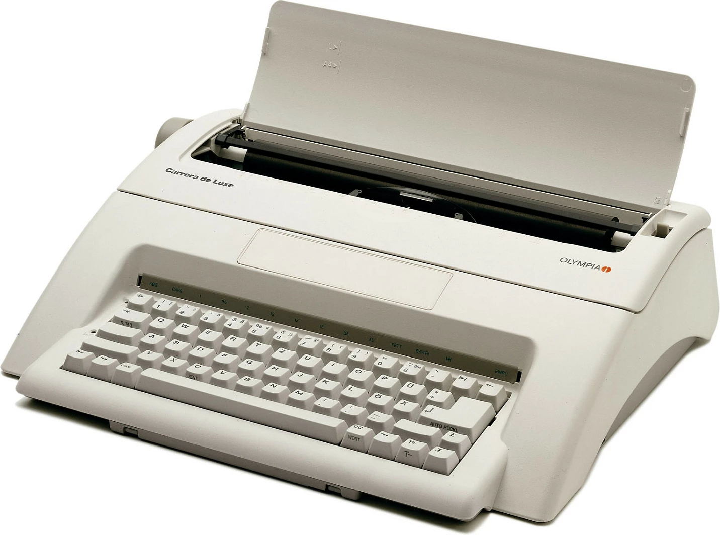 Makinë shkrimi Olympia Carrera de luxe, tastierë QWERTZ, 5.4 kg, e bardhë/gri
