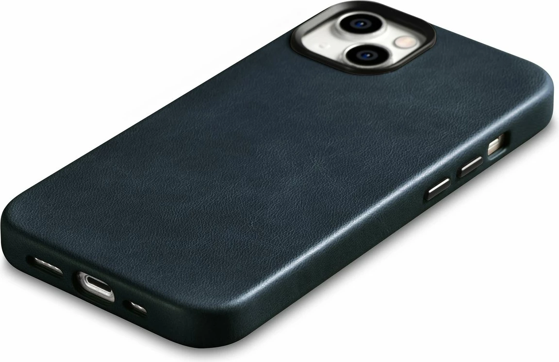 Mbështjellës lëkure iCarer Oil Wax Premium për iPhone 14 Plus me MagSafe, Kaltër e errët