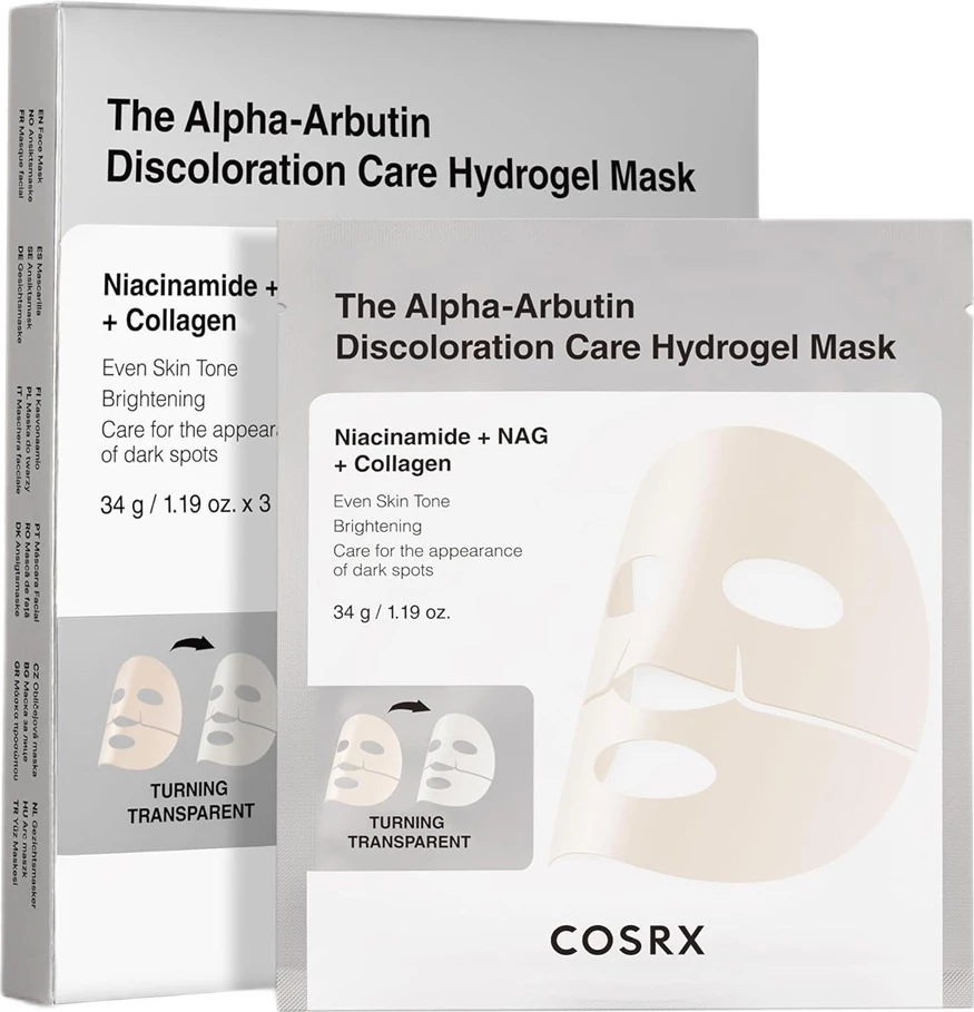 Maskë fytyre hidrogel COSRX The Alpha-Arbutin Discoloration Care për femra, 3 copë