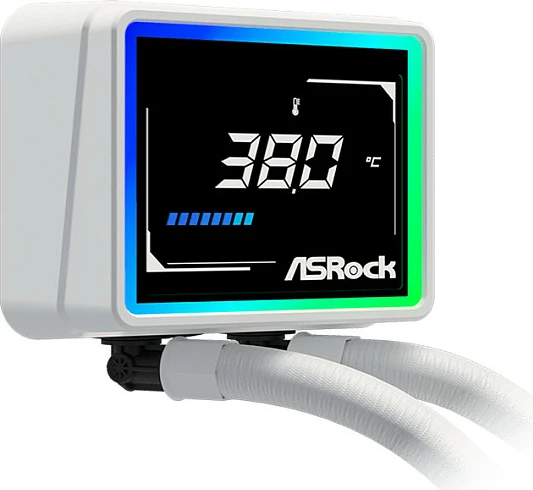 Ftohës me ujë AIO ASRock Challenger White 360 Digital, 360mm, 3x120mm, ekran 3", i bardhë
