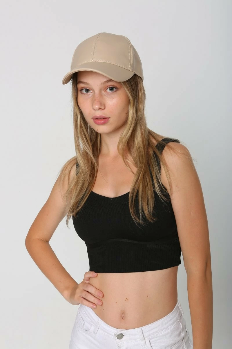 Kapelë për gra, lëkurë PU, ngjyrë bezhë, Jumeon, Spk1104