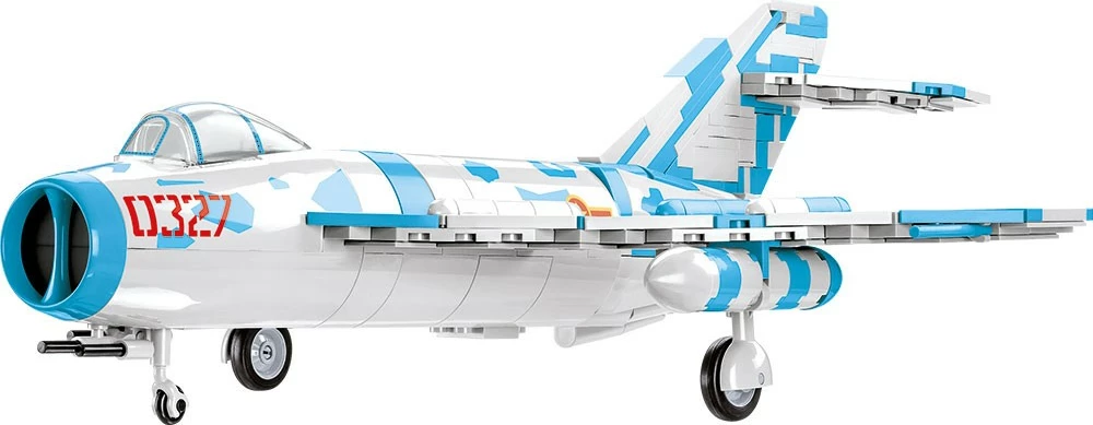 Set ndërtimi Cobi Klocki MiG-17 Fresco, Historical Collection, 577 pjesë, me figurë piloti, Kamuflazh blu-bardhë