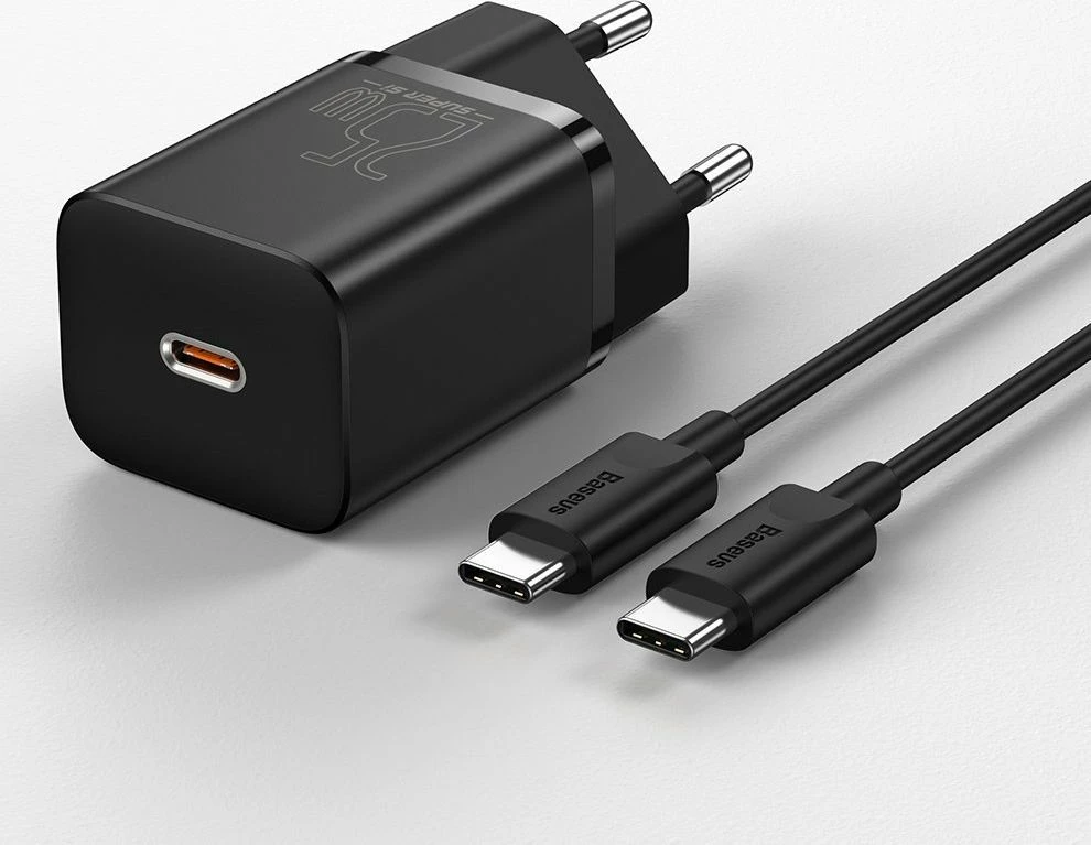 Karikues rrjeti Baseus Super Si TZCCSUP-L01 25W USB-C PD me kabllo USB-C në USB-C 1m, i zi