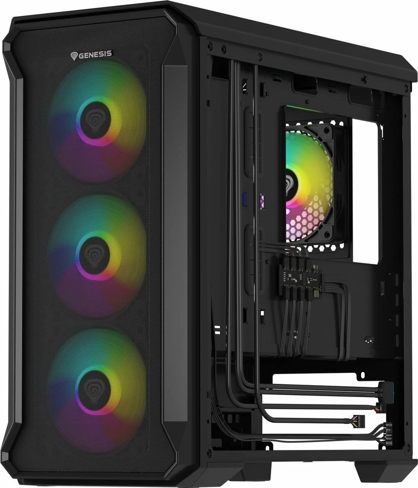 Kasë GENESIS Irid 503 ARGB V2 NPC-1559 Micro Tower, Micro-ATX/Mini-ITX, x4 ventilatorë ARGB 120mm, e zezë