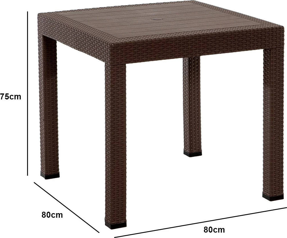 Tavolinë me karrige për terasë, 5 copë, ngjyrë kafe, Hanah Home, ratan, 80x80cm