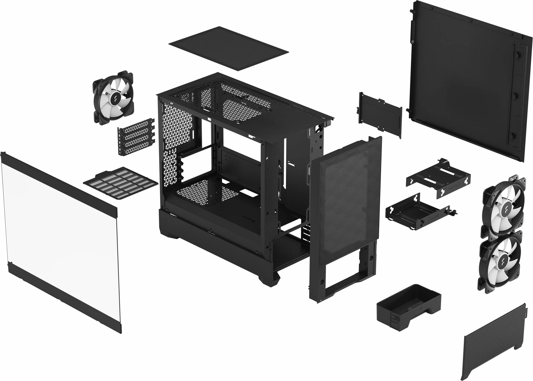 Kasë Fractal Design Pop Mini Air RGB FD-C-POR1M-06, Mini Tower, Micro-ATX/Mini-ITX, 3x120mm RGB, me dritare, e zezë
