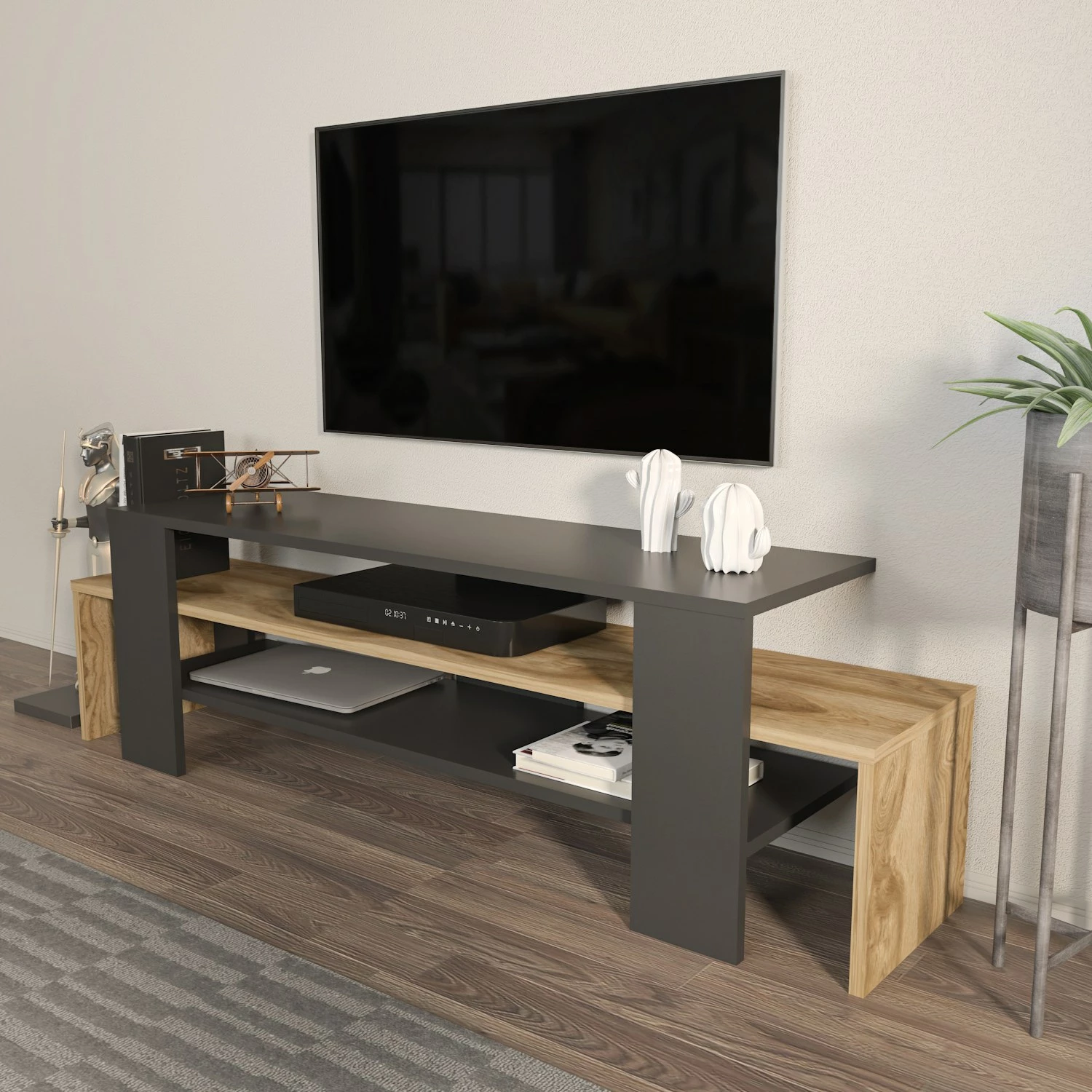 Komodë TV Lenora, Skye Decor, ngjyrë e zezë dhe lis