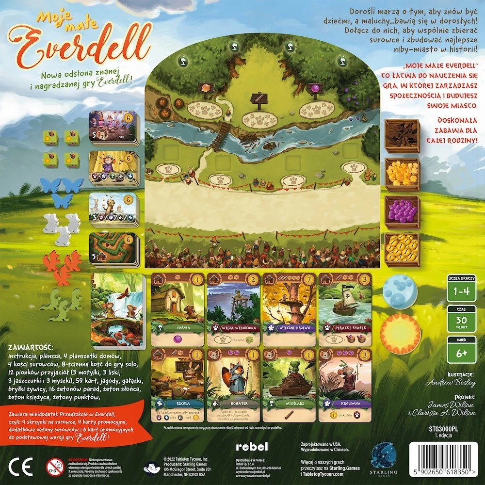 Lojë tavoline Rebel My Little Everdell, 1-4 lojtarë, 30 min, 6+ vjeç, edicion polonisht, me mini-ekspansion "Preschool in Everdell"